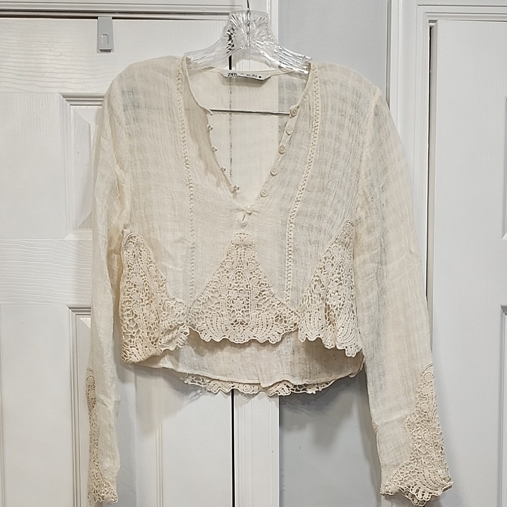 Zara Cream Lace Detail Blouse